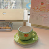 Qfdian Retro Handpainted Cup & Saucer Set