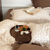 Qfdian Rural Life Dark Brown Ruffled Bedsheet Set