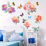 Vintage Style Peony and Rose Floral Wall Stickers with Butterfly Accents - Reusable PVC Decals, Matte Finish, Self-Adhesive Flower Decor for Glass & Smooth Surfaces, Multi-Surface Installation, No Battery Required