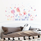 Colorful Dandelion & Butterfly Wall Decals - Wildflower Floral Stickers for Living Room, Bedroom, and TV Background Decor - Easy Apply PVC Home Decor