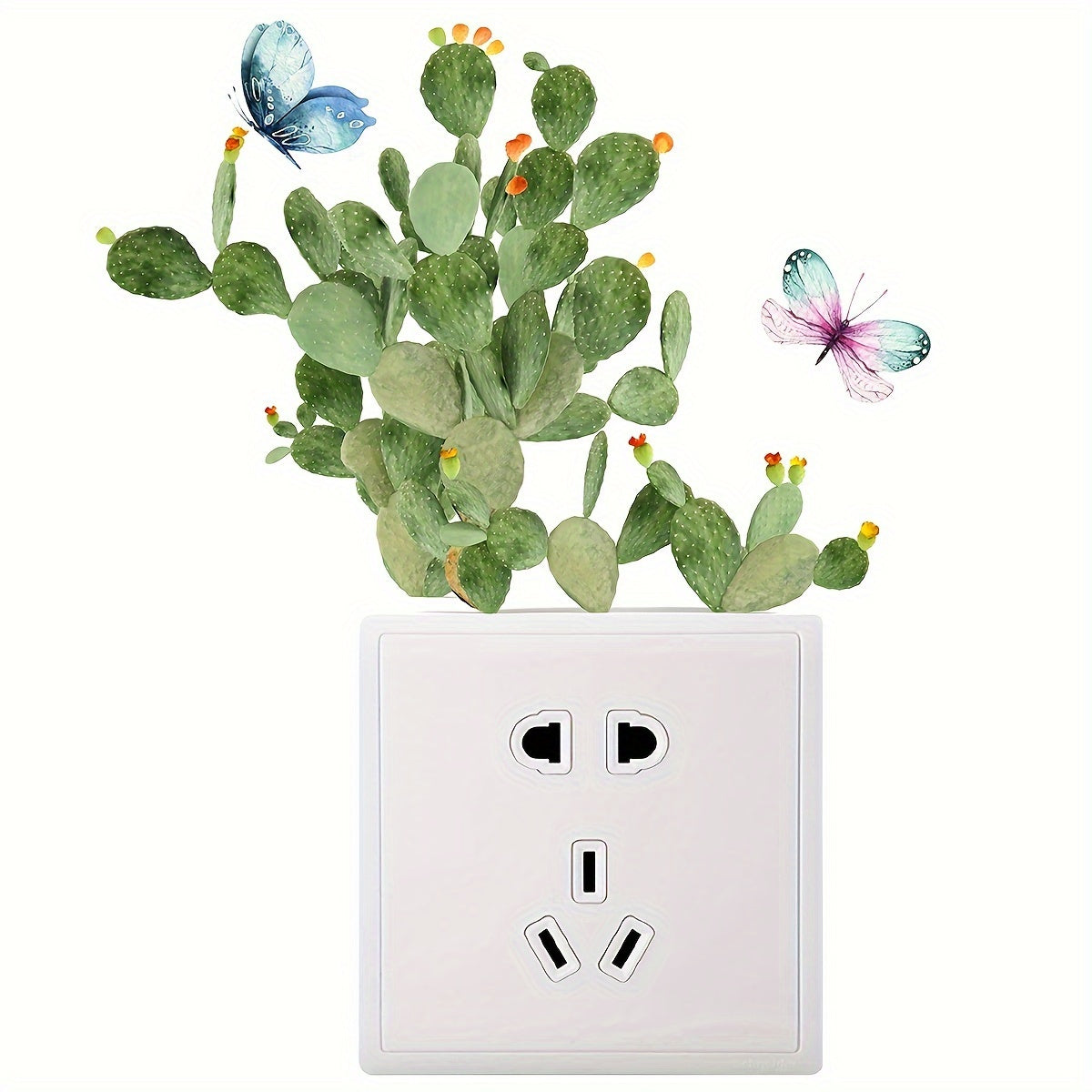 Charming Cactus & Butterfly Light Switch Decal - Matte Finish, Self-Adhesive Wall Sticker for DIY Home Decor, Perfect for Living Room, Bedroom, and Entryway Cactus Home Decor