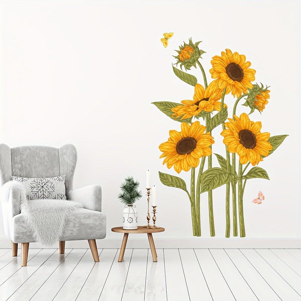 2pcs Sunflower & Butterfly Wall Decals - Waterproof, Removable PVC Stickers for Living Room, Bedroom, and Home Office Decor