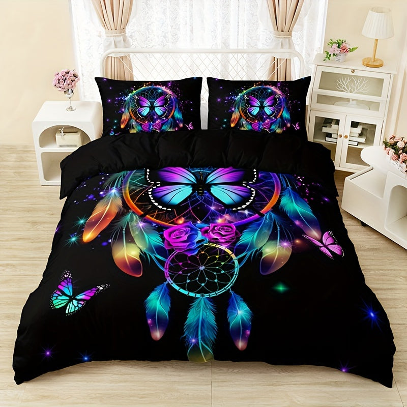 Dreamy Butterfly & Dreamcatcher 3-Piece Bedding Set - Soft, Breathable, Easy-Care, All-Season Comfort