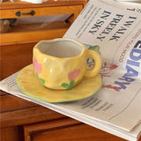 Qfdian Retro Handpainted Cup & Saucer Set