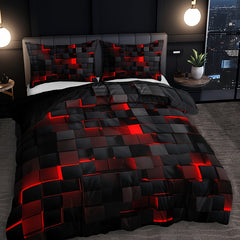 3-Piece Red Grid Duvet Cover Set - Ultra-Soft, Breathable Fabric - Includes 1 Duvet Cover & 2 Pillowcases for Comfortable Sleep - Ideal for Master & Guest Bedrooms