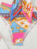 Allover Print Knot Front High Waist 2 Piece Set Bikini Swimsuits, Women's Swimwear & Clothing