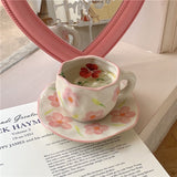 Qfdian Retro Handpainted Cup & Saucer Set