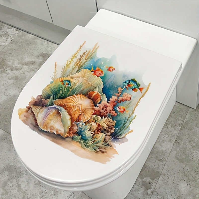 4-Pack Ocean Coral & Seahorse Toilet Lid Decals - Bathroom Marine Embellishments, PVC Self-Adhesive Toilet Seat Covers, Ceramic Surface Compatible, Removable Bathroom Renovation Decals with Matte Finish and Irregular Shape