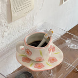 Qfdian Retro Handpainted Cup & Saucer Set
