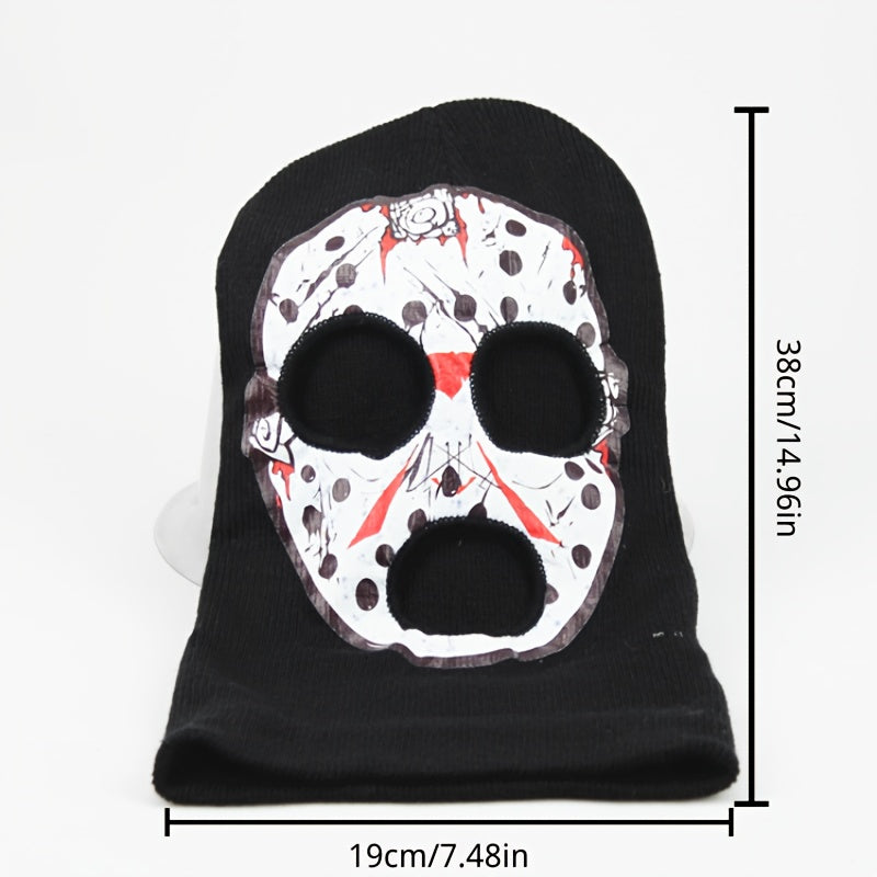 Skull Printed Acrylic Beanie Mask - Cosplay Skull Cap Knit Hat with Medium Stretch for Party - Unisex Skeleton Knitted Balaclava with Hand Wash Care - 100% Acrylic Fiber Headwear