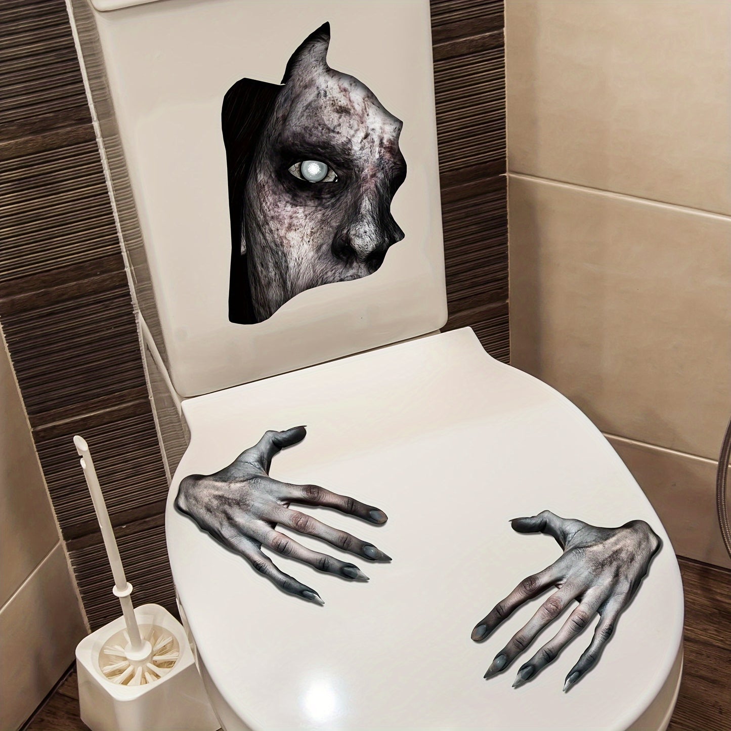 1pc Halloween Decorative Bathroom Sticker, PVC Material, Self-Adhesive, Reusable, Spooky Design For Bathtub Or Shower Wall