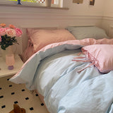 Qfdian Pastel Pillowcase With Ties Bedding Set