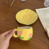 Qfdian Retro Handpainted Cup & Saucer Set