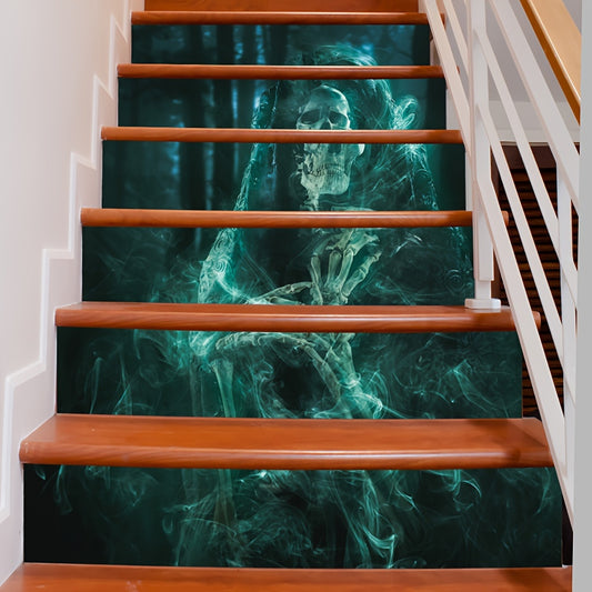 Spooky Halloween Skull & Fire Wall Decals - Removable PVC Staircase Decor For Glass Surfaces, Matte Finish, Easy Apply Self-Adhesive