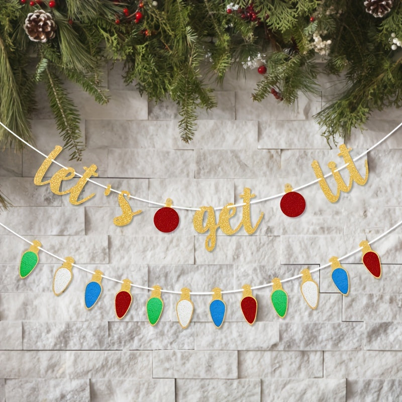 Rustic Christmas Party Garland Banner with Festive Letters, 3D Paper Festive Decor, Multi-Purpose Holiday Wall Hanging for Room Decoration, No Power Needed