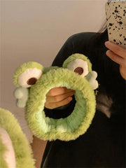 Frog Designed Fluffy And Cute Headband For Girls, Suitable For Daily Use And Facial Cleansing