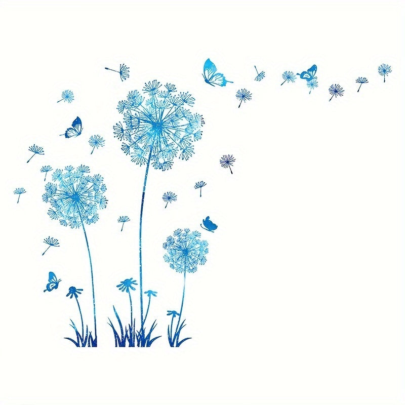 Dandelion & Butterfly Blue PVC Wall Decals - Versatile, Easy-Apply Stickers for Home Decor