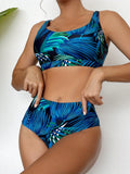 2 Piece Set Tropical Print High Waist Square Neck Bikini, Women's Swimwear & Clothing Swimsuits
