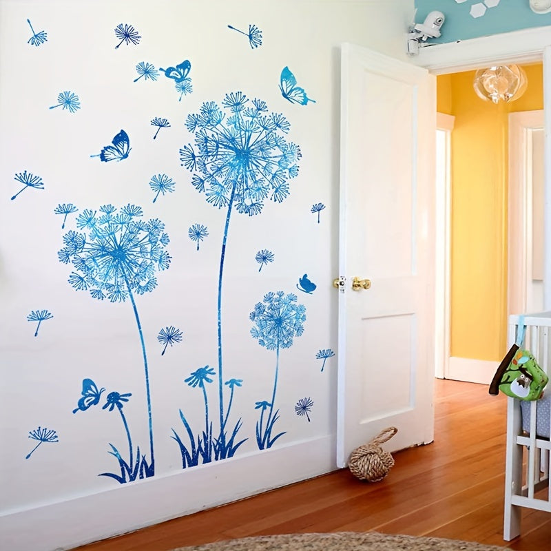 Dandelion & Butterfly Blue PVC Wall Decals - Versatile, Easy-Apply Stickers for Home Decor