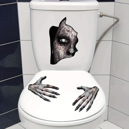 Halloween Horror Ghost Hand Decals, Contemporary 3D Bathroom Toilet Decor, PVC Material, No Electricity Needed, Featherless Holiday Decoration