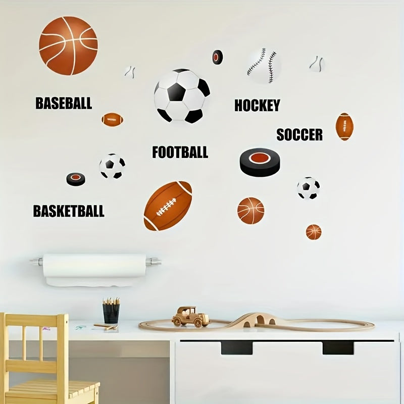 1 Set/2pcs, Sports Theme Wall Stickers - Football, Basketball and Rugby Stickers, Suitable for Living Room, Bedroom, Entrance - Removable PVC, Easy to Stick