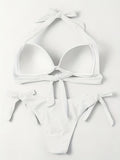 Plain White Push Up 2 Piece Set Bikini, Halter Stretchy Tie Side Swimsuits, Women's Swimwear & Clothing