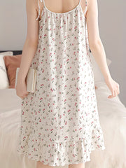 Romantic Floral Print Nightdress - Soft & Sweet Lace-Up Ruffle Slip Dress for Women - Comfortable Sleepwear, Nighttime Elegance