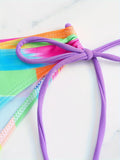 2 Piece Color Block Print Tie Side Bikini Set - Women's Swimwear & Clothing - Colorful Spaghetti Strap Swimsuits with Adjustable Ties and Padded Cups for Comfort and Support