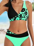 Romantic Floral Halter Bikini Set - Backless & Stretchy Tie Neck - 2 Piece Swimwear for Women - Perfect for Valentines Day