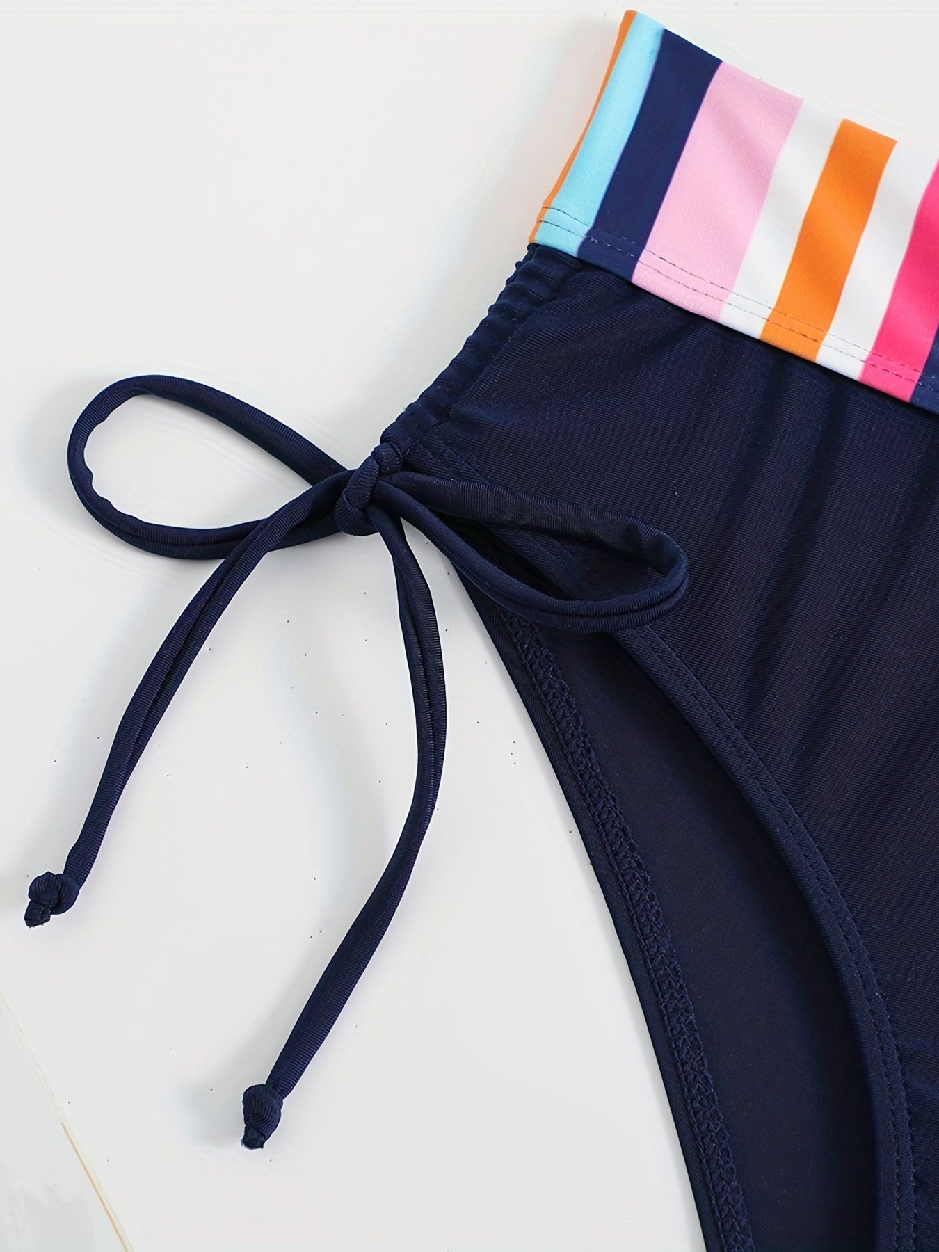 2 Piece Colorful Strip Print Halter Bikini Set - Women's Swimwear & Clothing, Tie Neck High Stretch Sexy Bathing Suit with Drawstring, Comfortable and Stylish Beachwear for Summer Vacation