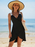 Vacay Style Color Block Lace Strap Backless Cover Up Dress - Women's Swimwear Cover-Ups for Beach, Pool, and Resort Wear with No Bikini Needed