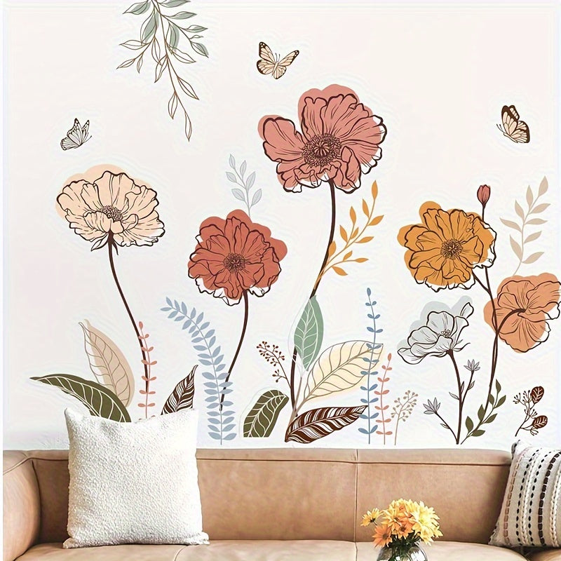 Bohemian Chic Floral Wall Decal - Easy Peel & Stick, PVC Material, Perfect For Living Room, Bedroom, And Tv Backdrop Decor