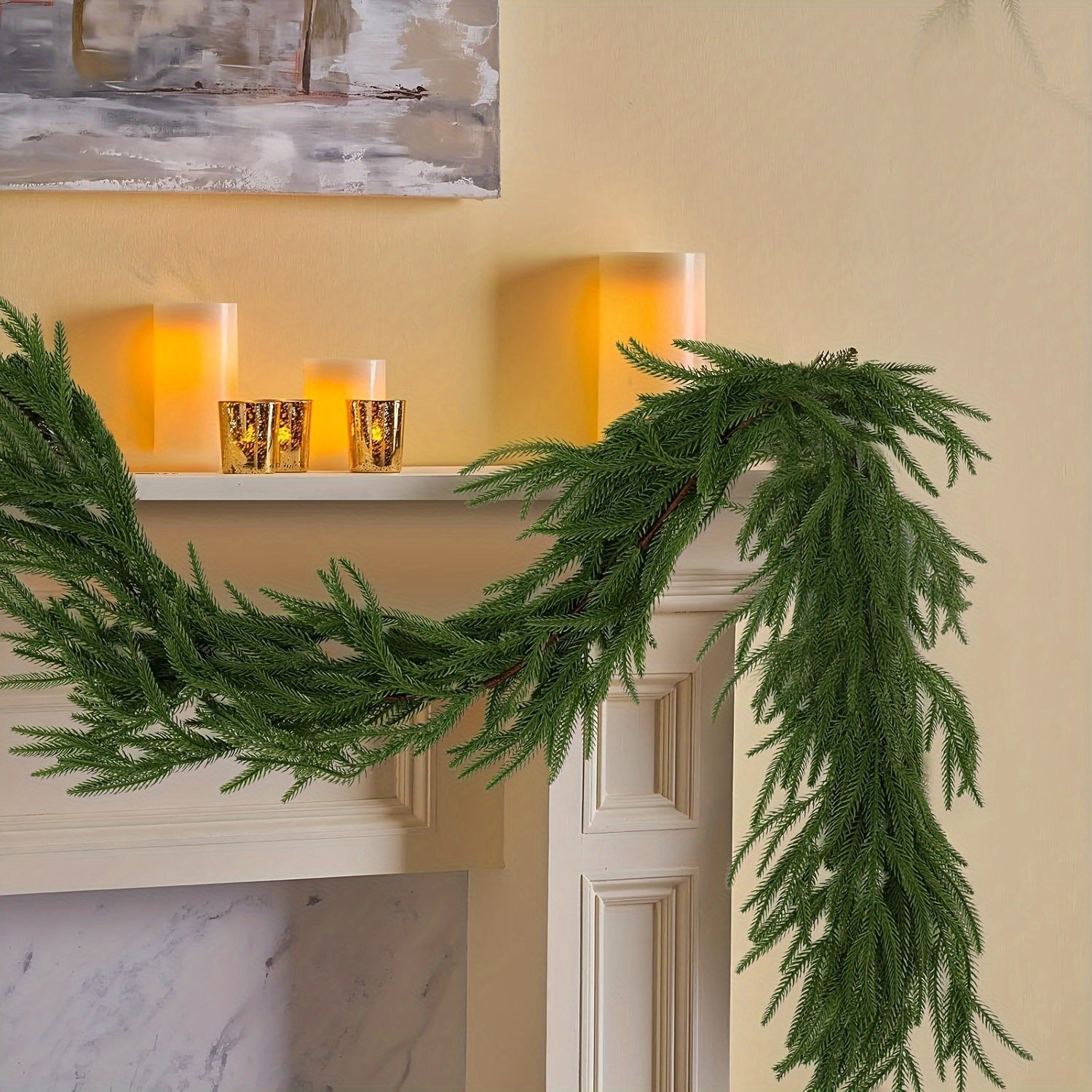 1pc, 6ft Lifelike Artificial Norfolk Pine Garland - Realistic Green Vine For Dining, Mantle & Outdoor Christmas Decor