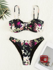 2 Piece Floral Print Knot Bandeau High Cut Retro Style Bikini Swimsuits - Women's Clothing - Stylish Swimwear & Beachwear for Ladies - High-Quality, Comfortable, and Flattering Swimsuit Sets