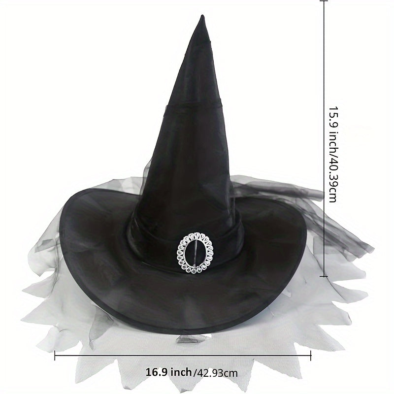 Funky Black Witch Hat with Veil - Perfect for Halloween & Cosplay Parties, Non-Woven Fabric