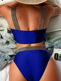 High-Waisted Women's Two-Piece Bikini Swimsuit With Ruched Detail, Contrast Straps, Beachwear Swimwear