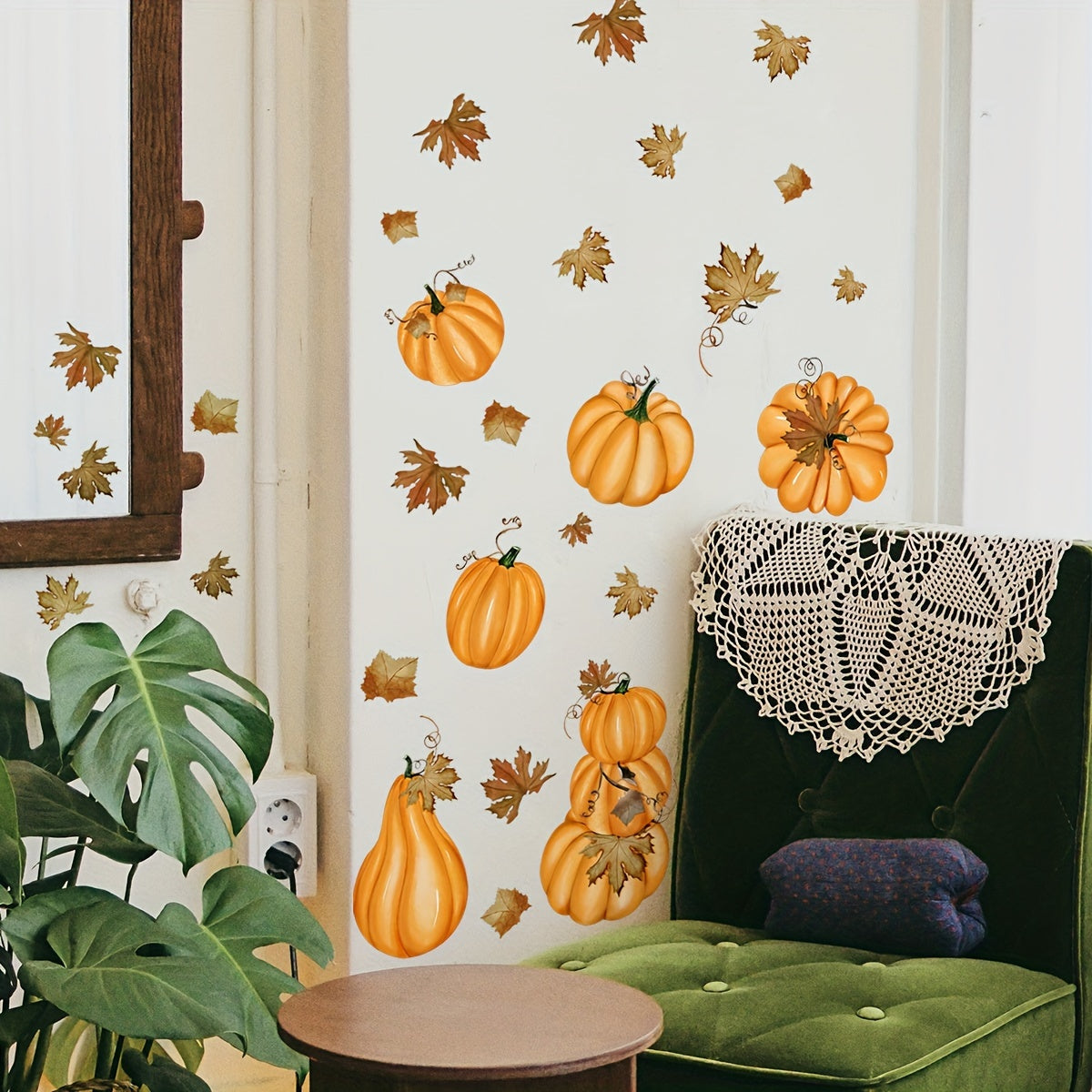 1 Set/2 Sheets, Classic Autumn Pumpkin And Maple Leaf Wall Stickers, Suitable for Thanksgiving Autumn Glass Home Decor And Window Decoration