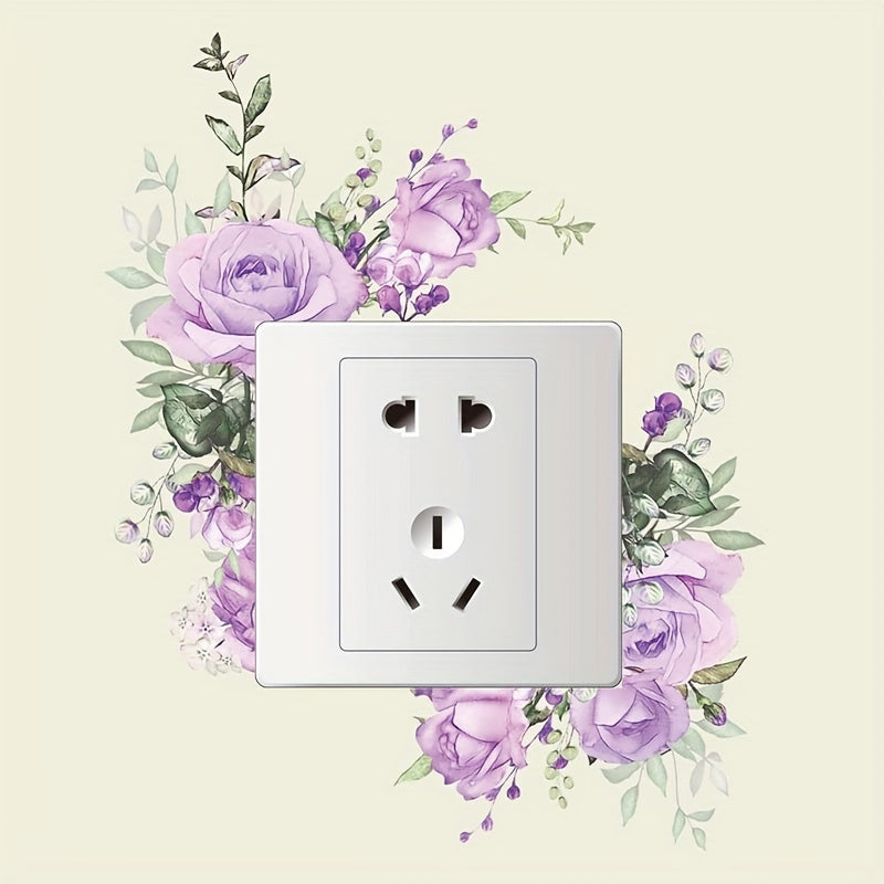 4pcs Floral & Plant Design Light Switch Decals - Removable, Self-Adhesive Wall Stickers for Bedroom, Living Room, Bathroom - Contemporary Home Decor