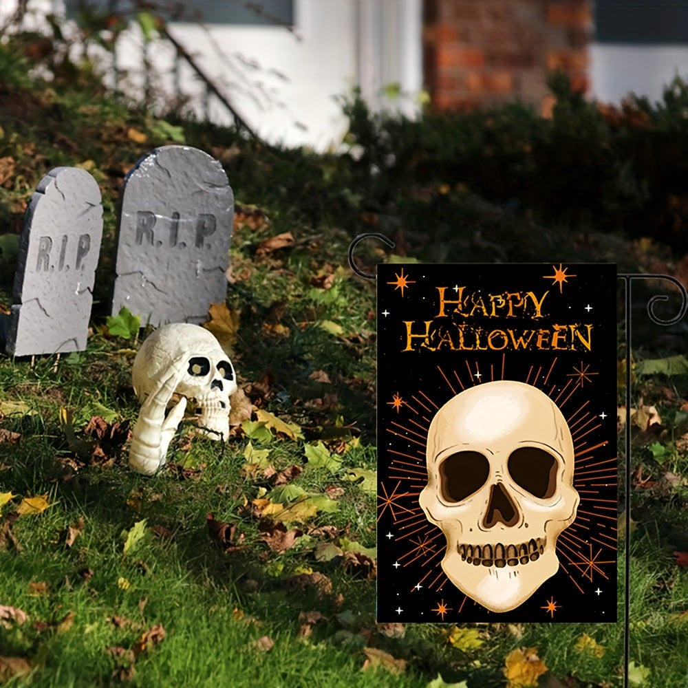 Happy Halloween Spooky Skull Garden Flag - Durable Polyester, Stake-Style Outdoor Decor For Yard & Patio