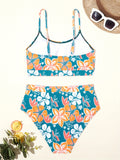 Two-piece High-waisted Women's Bikini Set, Floral Print, Adjustable Straps, Comfort Fit, Tropical Design, Summer Beachwear, Poolside Fashion