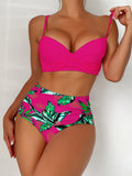 Two-Piece Leaf Print High-Cut Bikini Sets - V Neck Spaghetti Strap, High Stretch Polyester, Conventional Bottom, Random Printing, Sleeveless, Knit Fabric - Perfect for Valentines Day, Womens Swimwear & Clothing