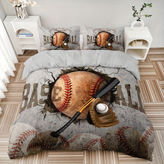 3-Piece Breathable Vintage Baseball Bedding Set – Soft, All-Season Duvet Cover with Pillowcases, Easy Maintenance & Comfort