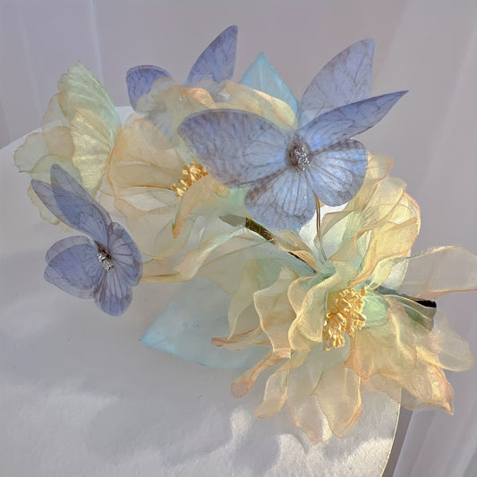 Elegant Butterfly & Floral Hair Clip - Handwashable, Sheer Fabric, No Power Needed - Perfect for Traditional Chinese Hanfu & Cheongsam Accessories - 5.12" x 5.91