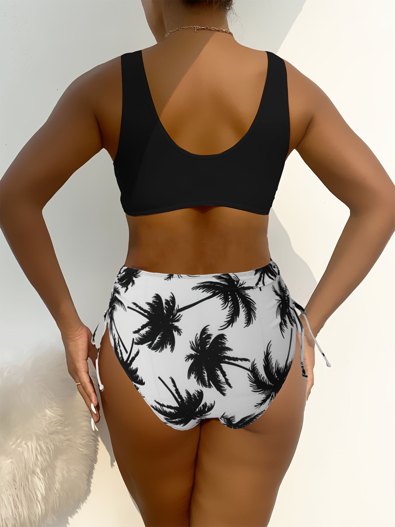 Vibrant Leaf Print Bikini Set - High-Cut, Centre Tie, Layered Bra, Two-Piece Swimsuit for Women - Stylish, Comfortable, and Flattering Swimwear for Summer