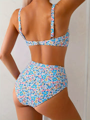 2 Piece Set Ditsy Floral Print High Waist Bikini Swimsuits, Women's Swimwear & Clothing