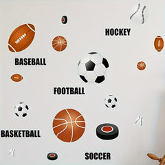 1 Set/2pcs, Sports Theme Wall Stickers - Football, Basketball and Rugby Stickers, Suitable for Living Room, Bedroom, Entrance - Removable PVC, Easy to Stick