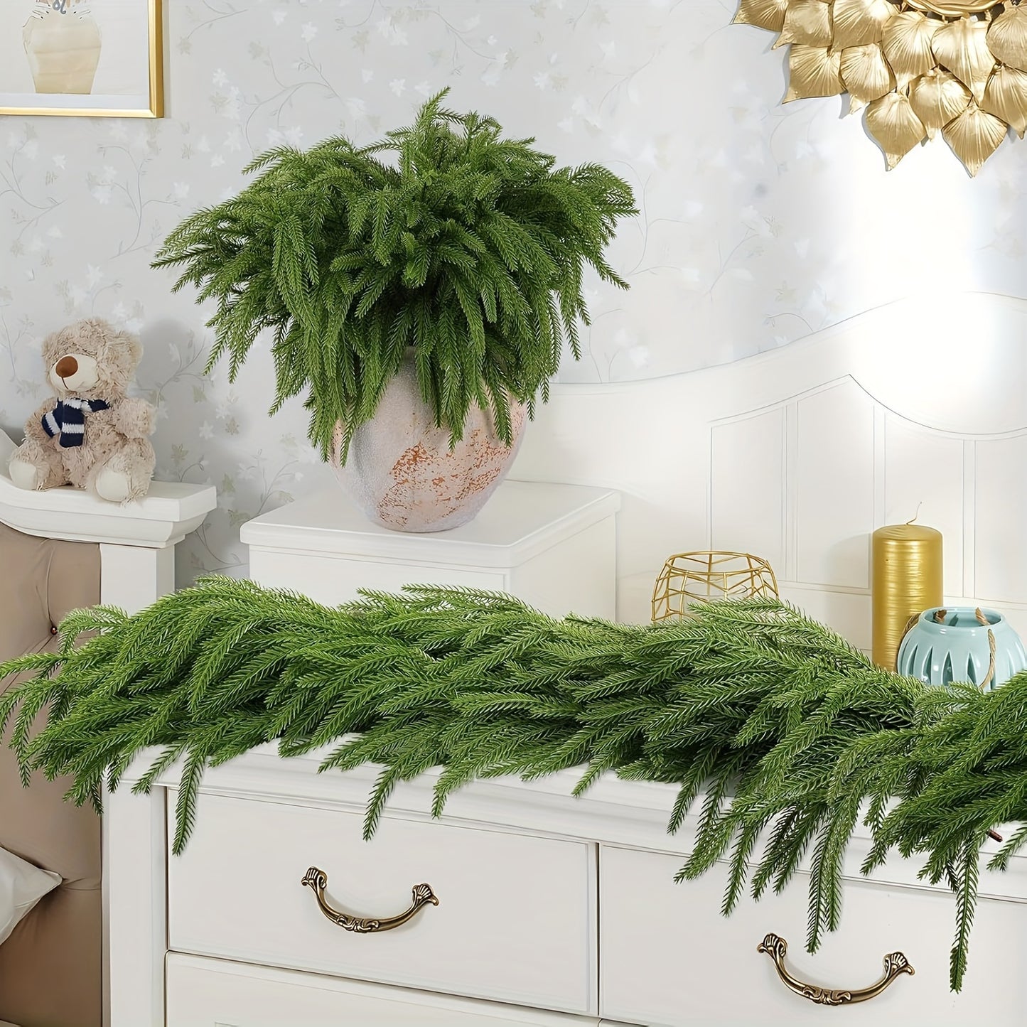 1pc, 6ft Lifelike Artificial Norfolk Pine Garland - Realistic Green Vine For Dining, Mantle & Outdoor Christmas Decor