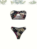 2 Piece Floral Print Knot Bandeau High Cut Retro Style Bikini Swimsuits - Women's Clothing - Stylish Swimwear & Beachwear for Ladies - High-Quality, Comfortable, and Flattering Swimsuit Sets