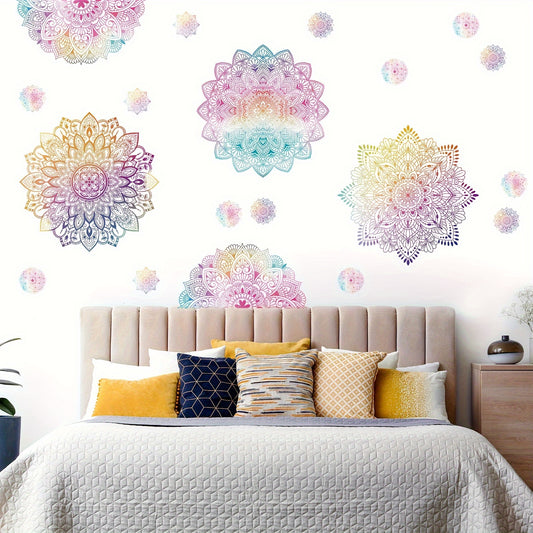 4pcs Bohemian Mandala Wall Decals - Colorful, Removable PVC Window & Bedside Stickers for Home Decor