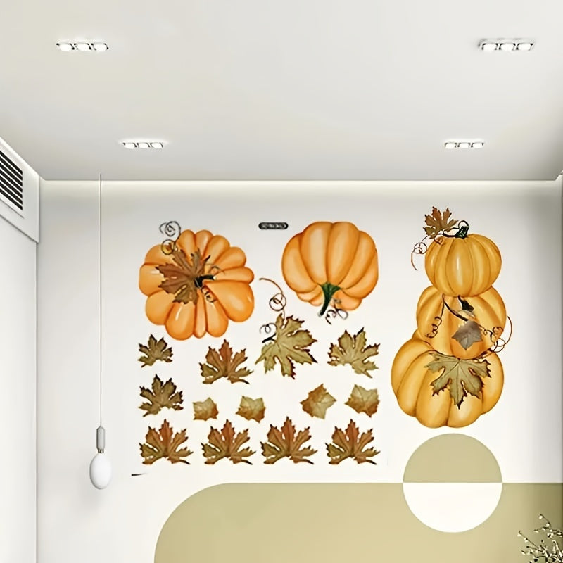 1 Set/2pcs, Classic Autumn Pumpkin and Maple Leaf Wall Stickers, Suitable for Thanksgiving Autumn Glass Home Decoration and Window Decoration